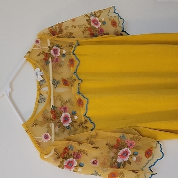 UMGEE Romantic Mustard Yellow Embroidered Peekaboo Lace Micro Jumper Dress - Picture 6 of 7
